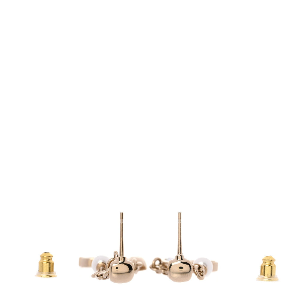 Chanel Strass Crystal Pearl CC Drop Earrings Gold