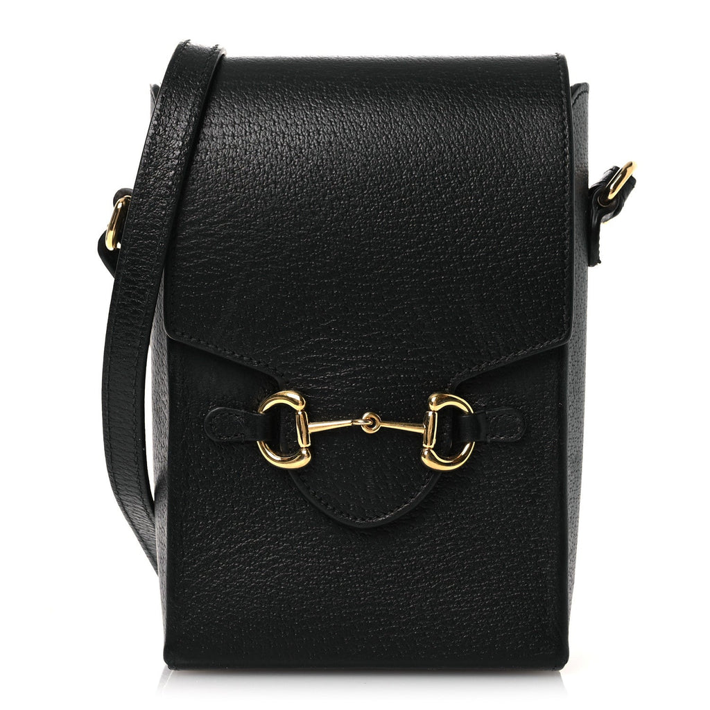 Gucci Dollar Calfskin Vertical Horsebit 1955 Crossbody Bag Black