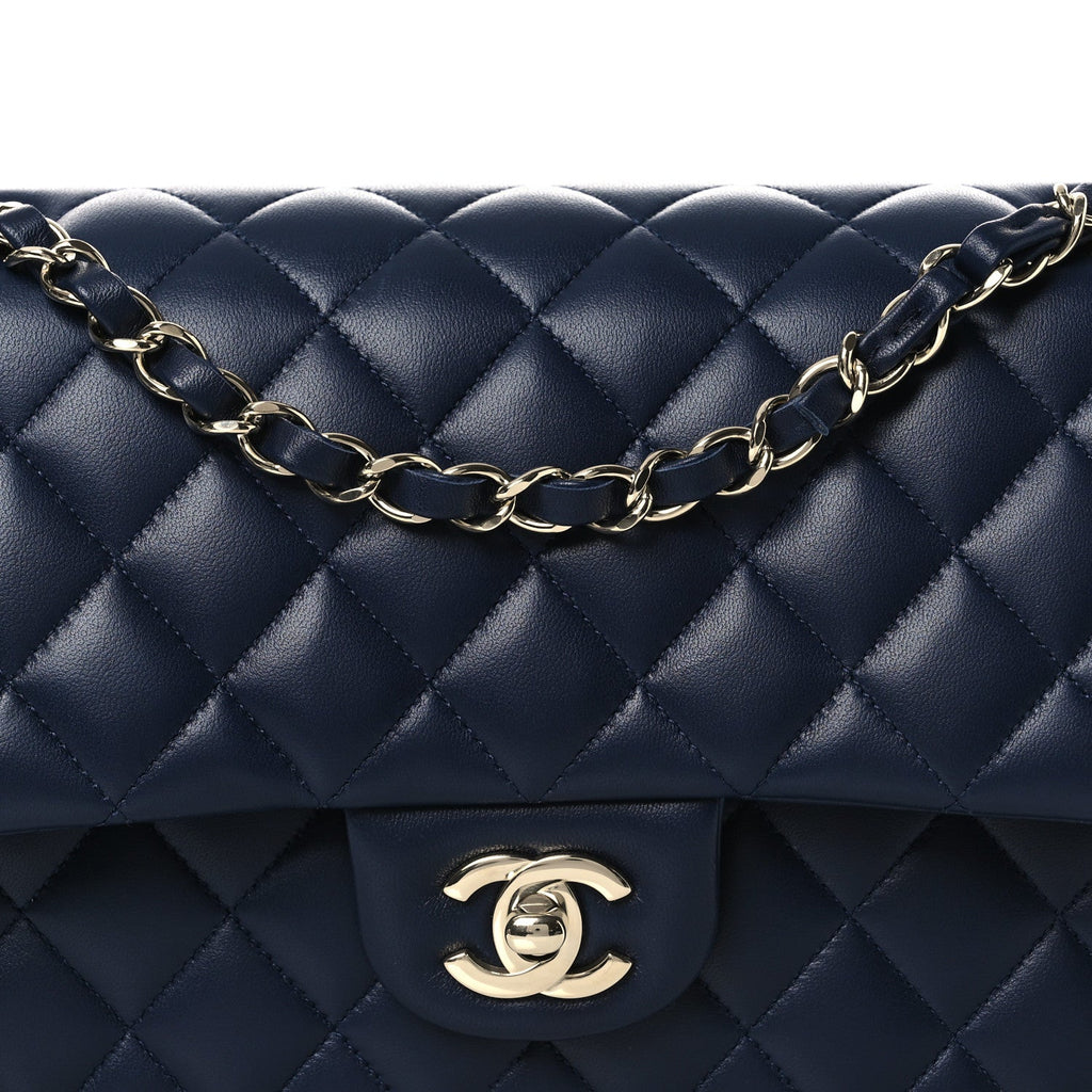 Chanel Lambskin Quilted Medium Double Flap Navy