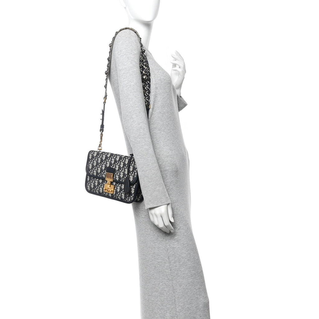 Christian Dior Oblique Small DiorAddict Flap Bag Navy Blue