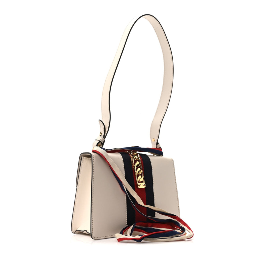 Gucci Calfskin Small Sylvie Shoulder Bag Off White
