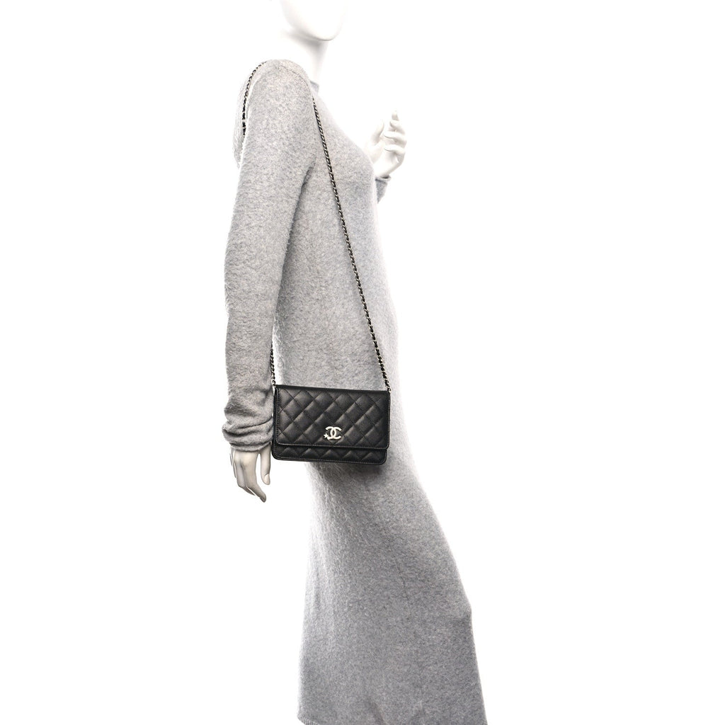 Chanel Caviar Quilted Crystal Star Wallet On Chain Black