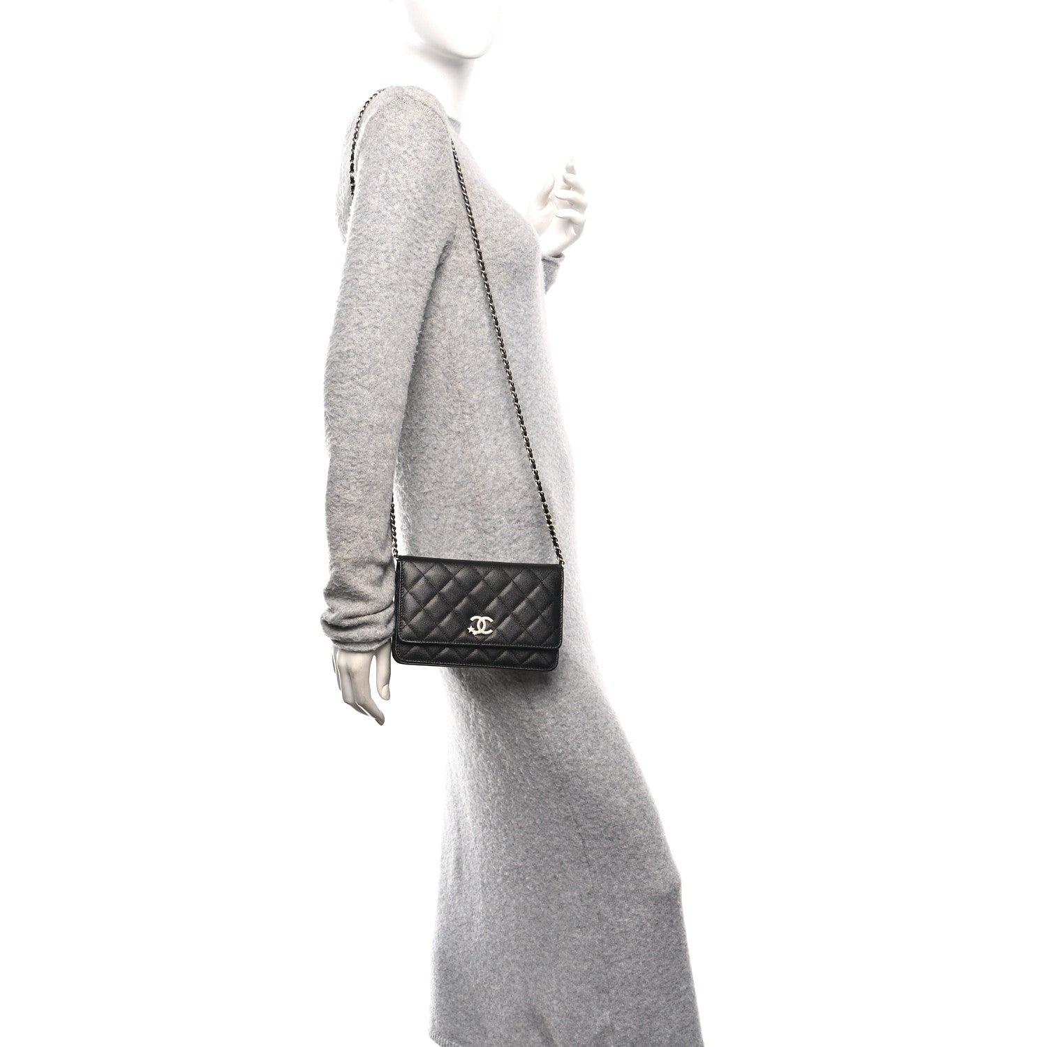 Chanel Caviar Quilted Crystal Star Wallet On Chain Black