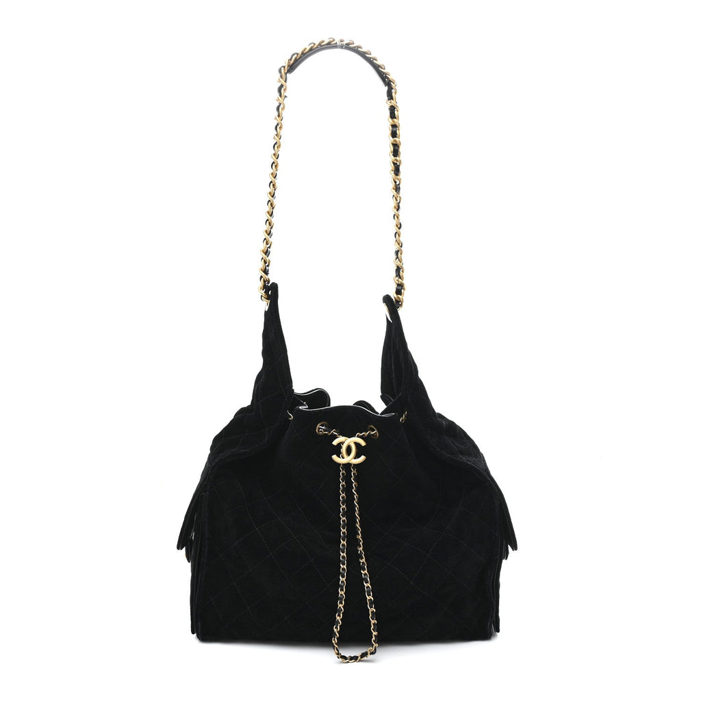 Chanel Suede Quilted Medium Chanel 25 Handbag Black