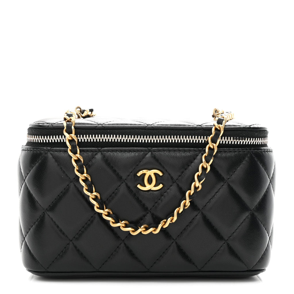 Chanel Lambskin Quilted Pearl Crush Small Vanity Case With Chain Black