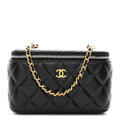 Chanel Lambskin Quilted Pearl Crush Small Vanity Case With Chain Black