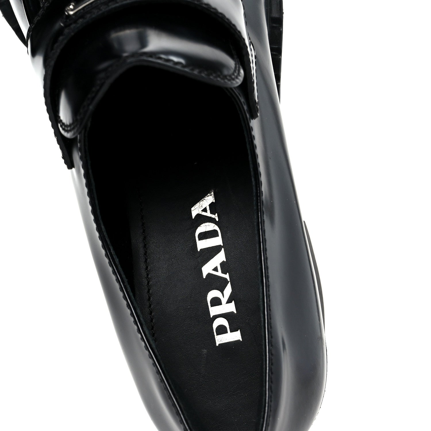Prada Spazzolato Metal Triangle Logo 85mm Loafers 40 Black