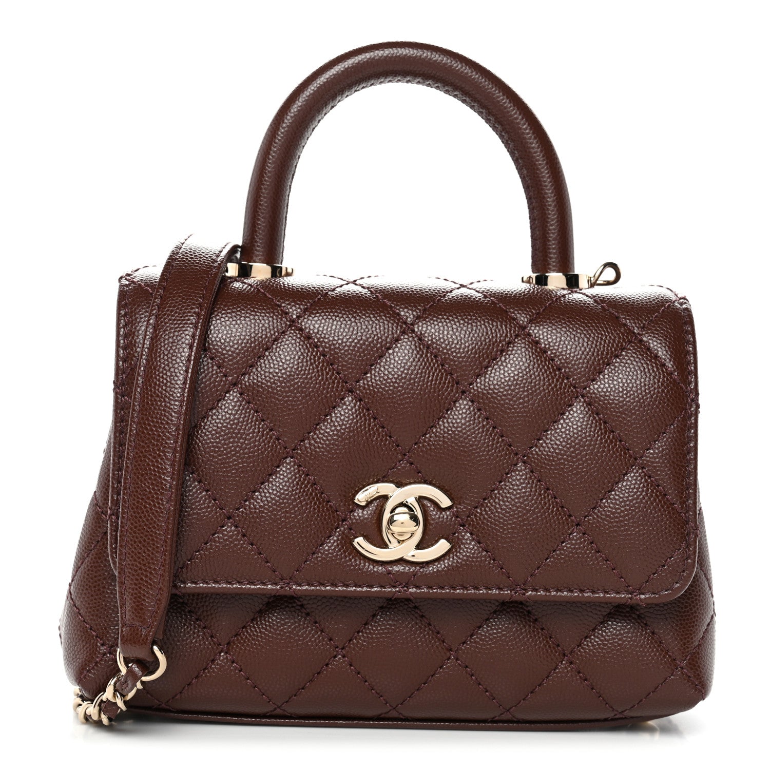 Chanel Caviar Quilted Extra Mini Coco Handle Flap Dark Brown