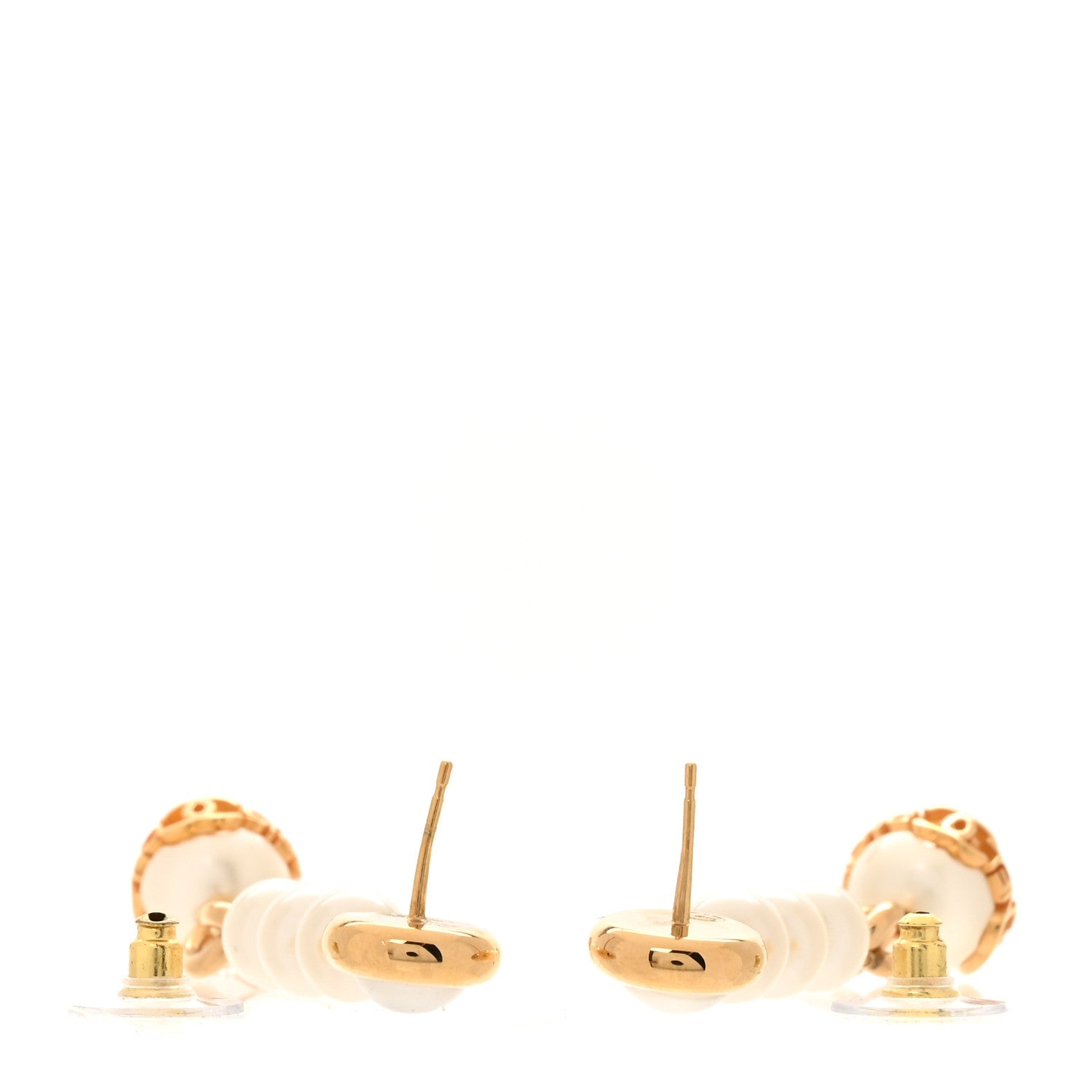 Metal Pearl CC Logo Drop Earrings White Gold
