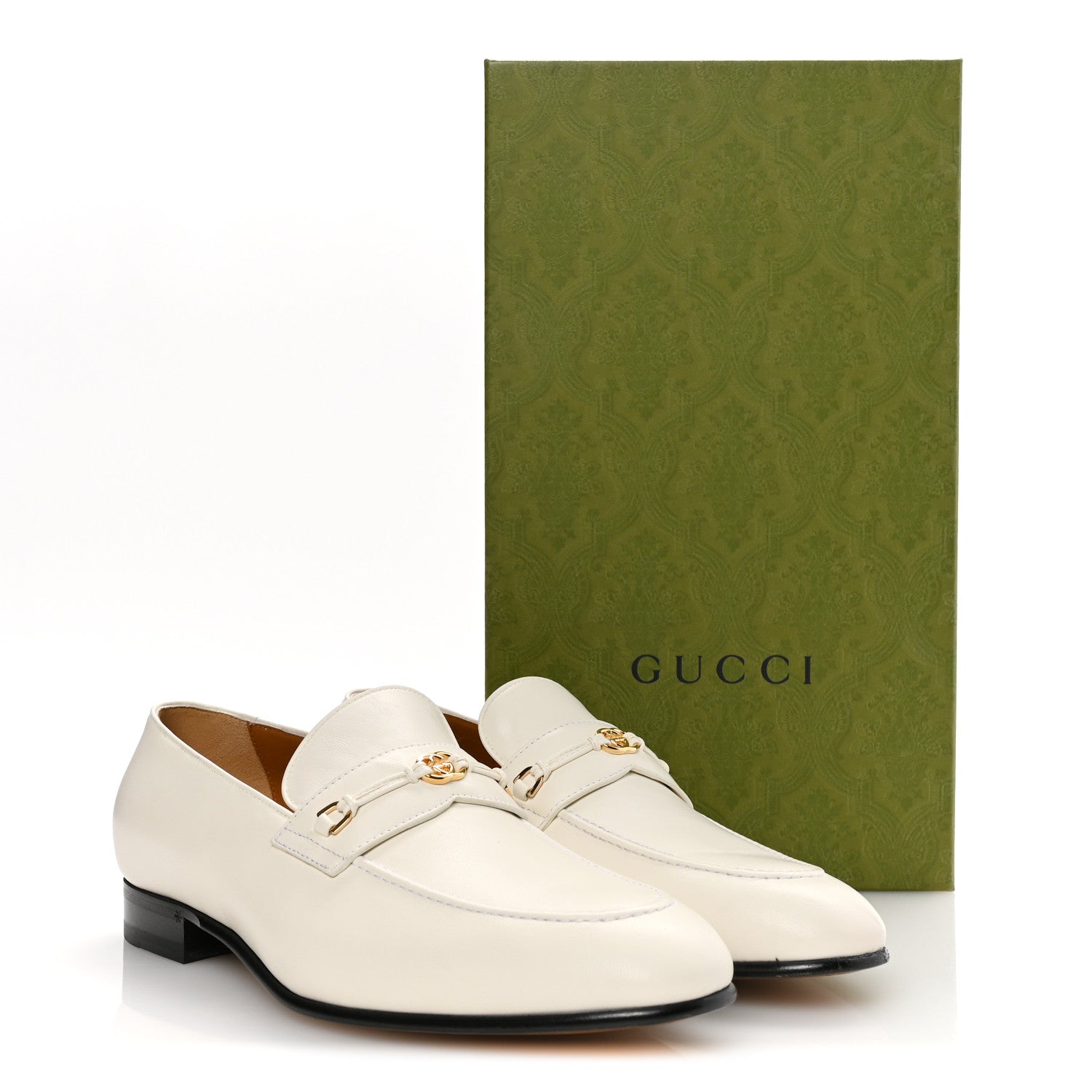 Gucci Lambskin Mens Interlocking G Loafers 8.5 Off White