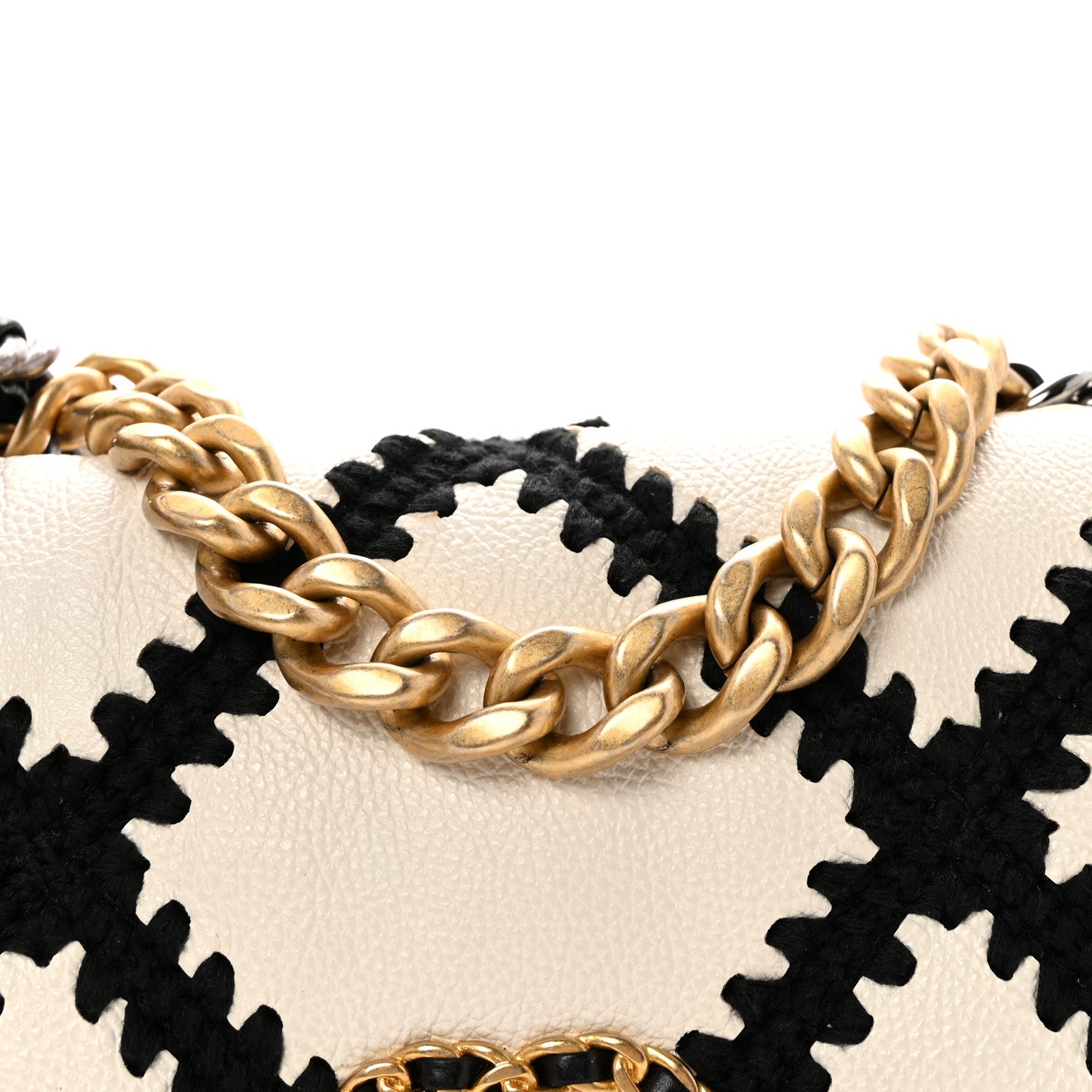 Chanel Calfskin Crochet Medium Chanel 19 Flap White Black