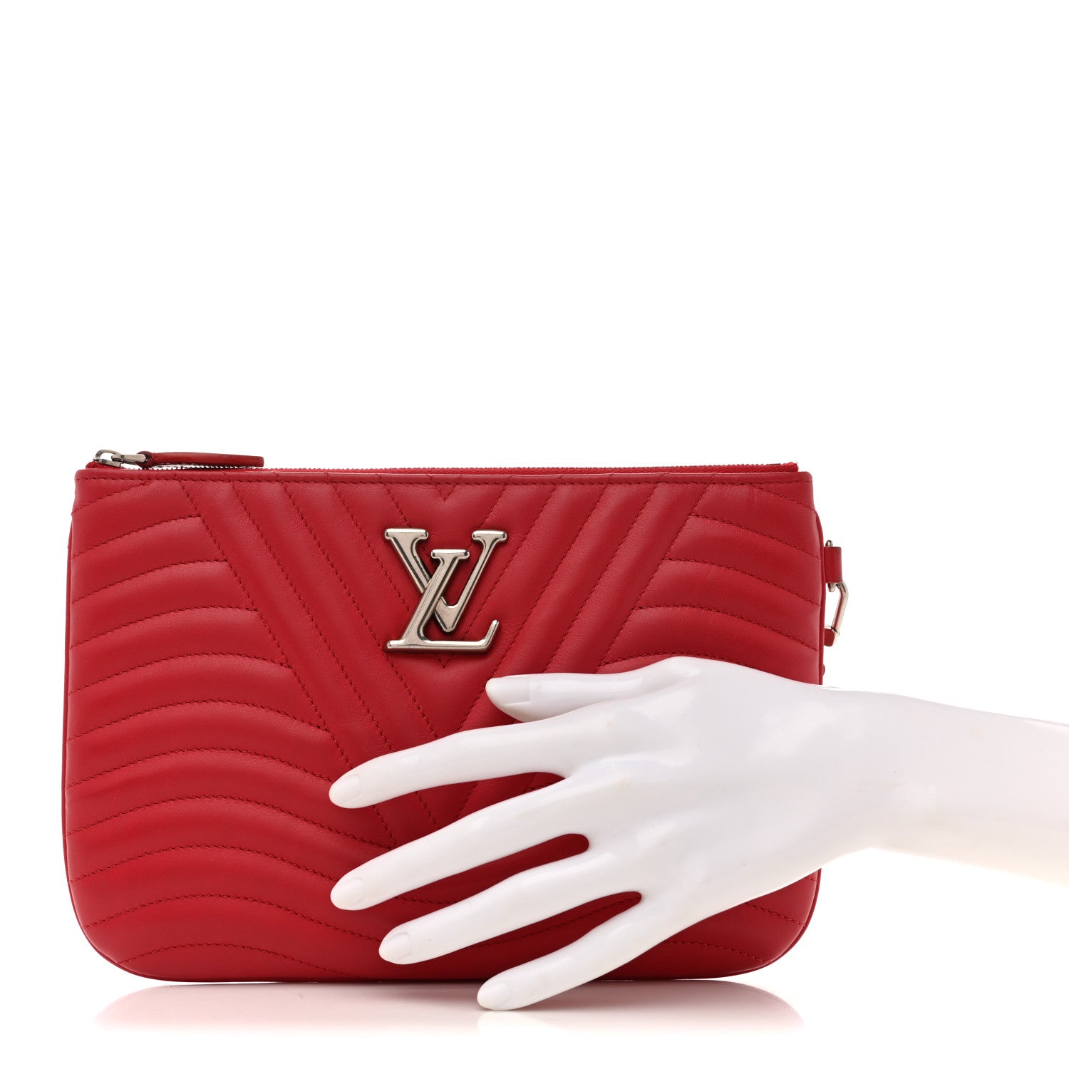 Louis Vuitton Calfskin New Wave Zipped Pochette Ecarlate