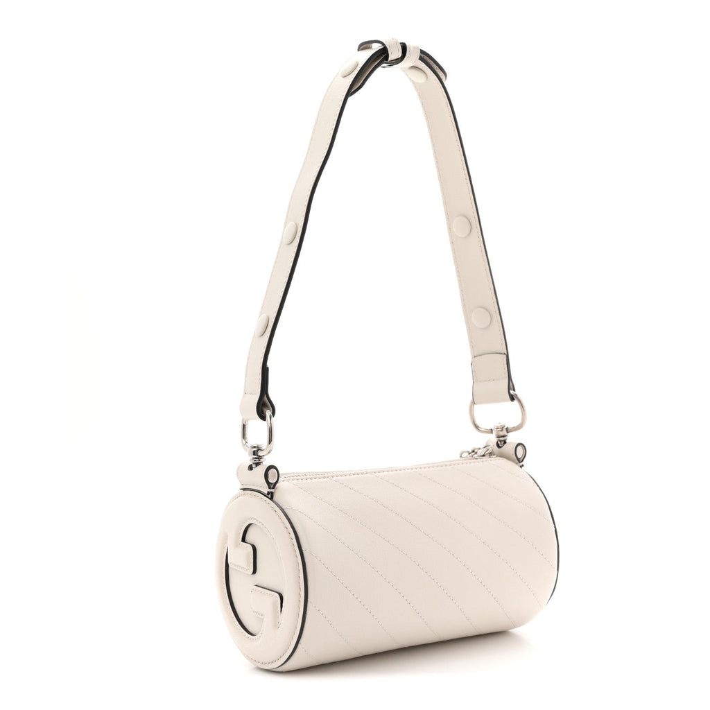 Gucci Sakai Be Green Calfskin Diagonal Stitched Mini Blondie Barrel Shoulder Bag Mystic White