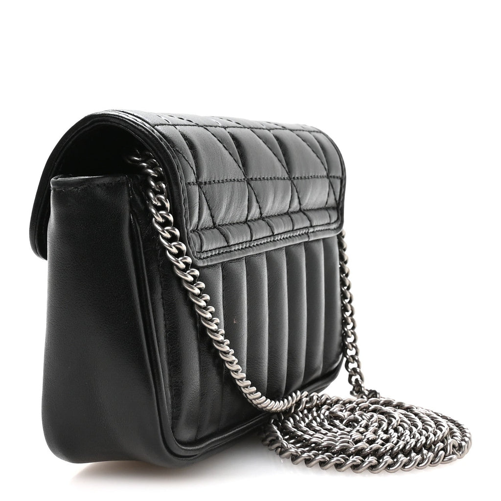 Gucci Calfskin Matelasse Aria Super Mini GG Marmont Shoulder Bag Black