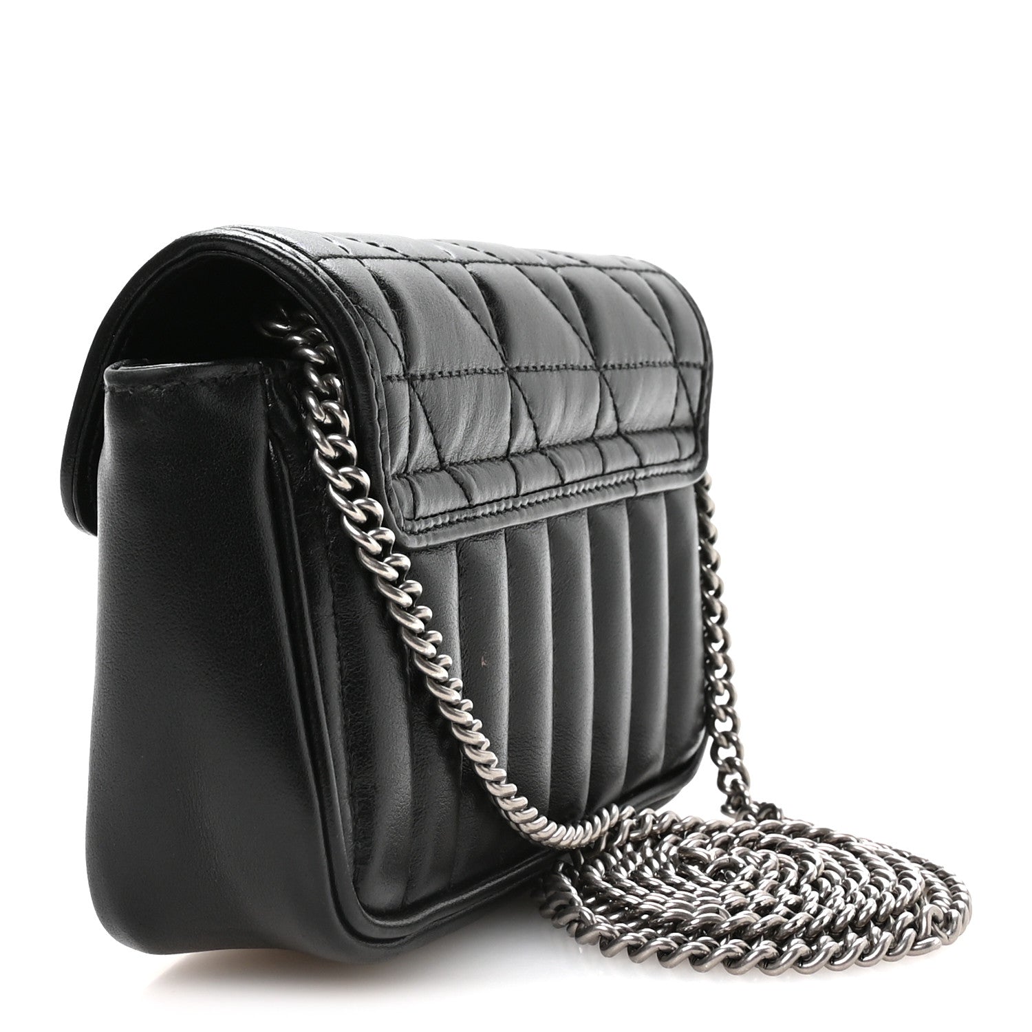 Gucci Calfskin Matelasse Aria Super Mini GG Marmont Shoulder Bag Black