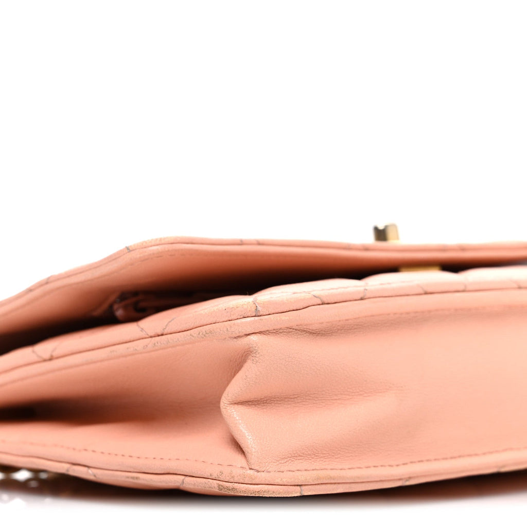 Chanel Lambskin Quilted CC Pearl Crush Wallet on Chain WOC Light Orange