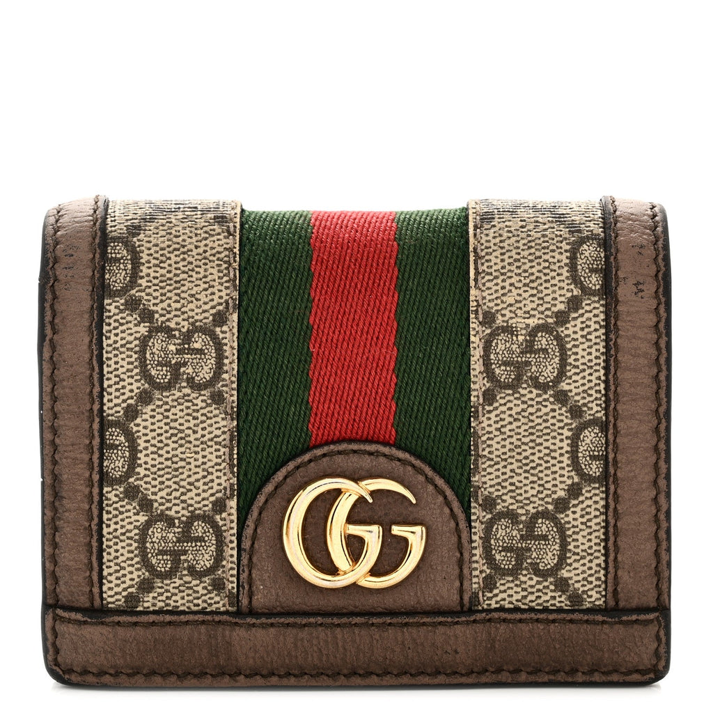 Gucci GG Supreme Monogram Web Ophidia Card Case Beige New Acero