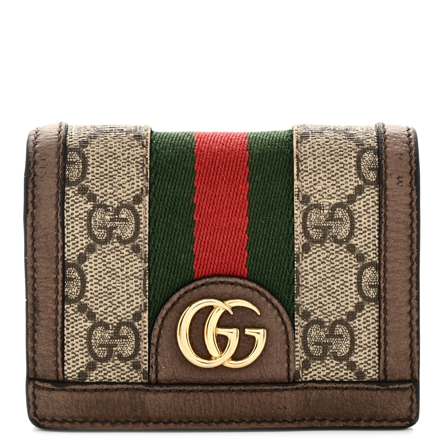 Gucci GG Supreme Monogram Web Ophidia Card Case Beige New Acero