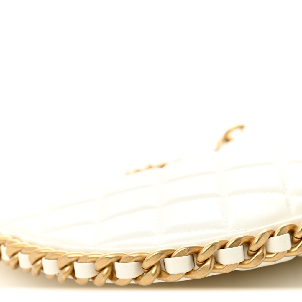 Chanel Shiny Crumpled Lambskin Quilted Trendy Chain Around Hobo White