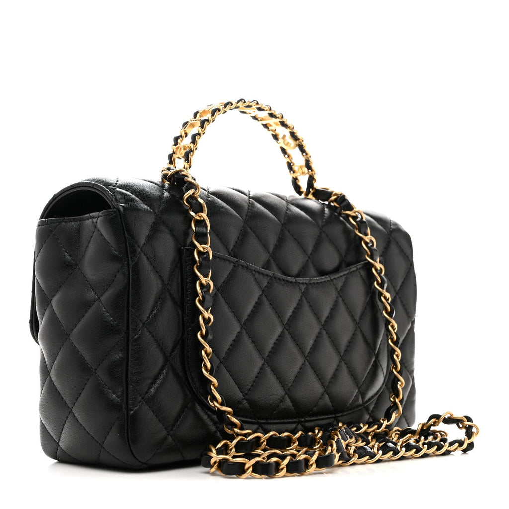 Chanel Lambskin Quilted Small Strass On Top Flap Bag Black