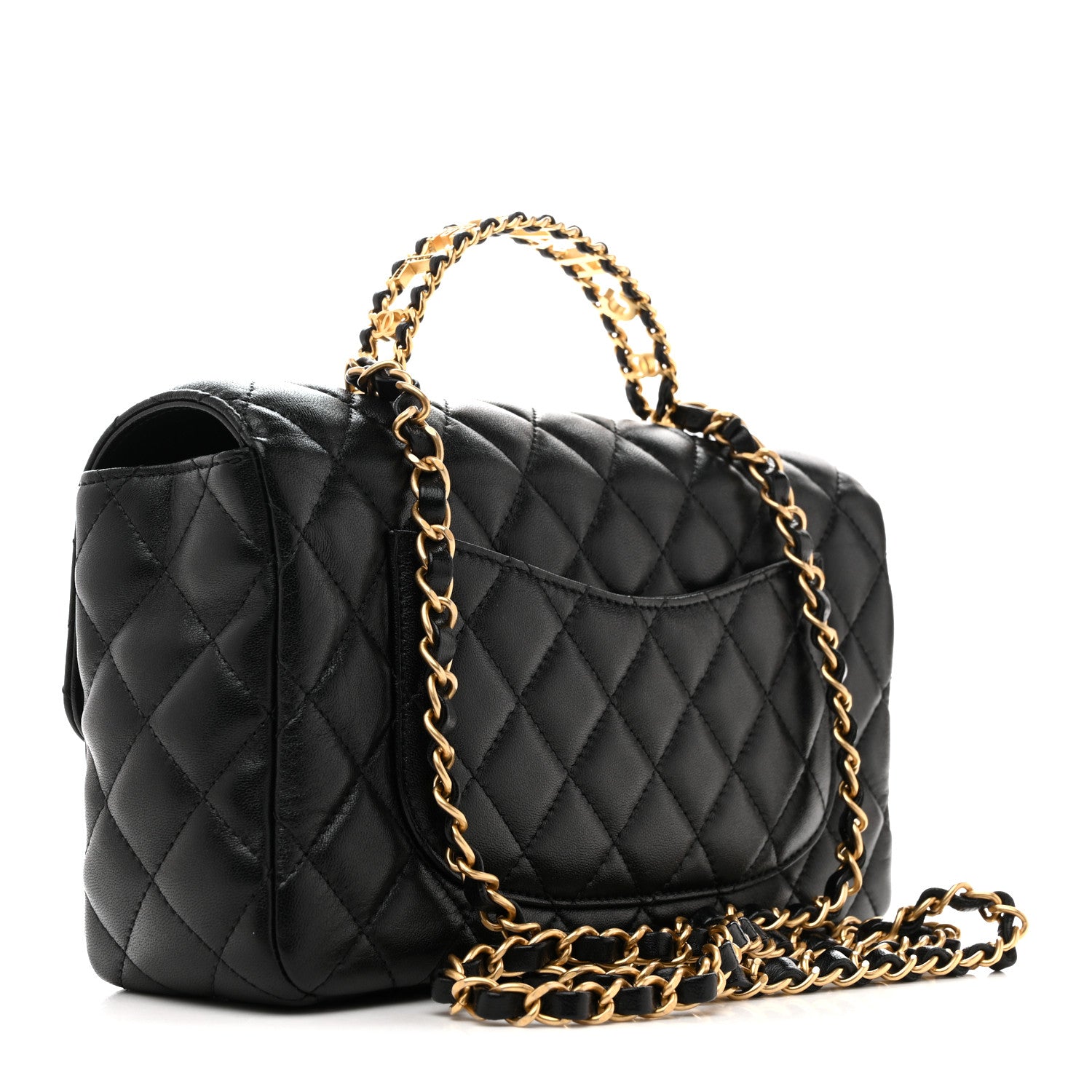 Chanel Lambskin Quilted Small Strass On Top Flap Bag Black