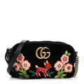 Gucci Velvet Matelasse Deer Embroidered Small GG Marmont Chain Shoulder Bag Black