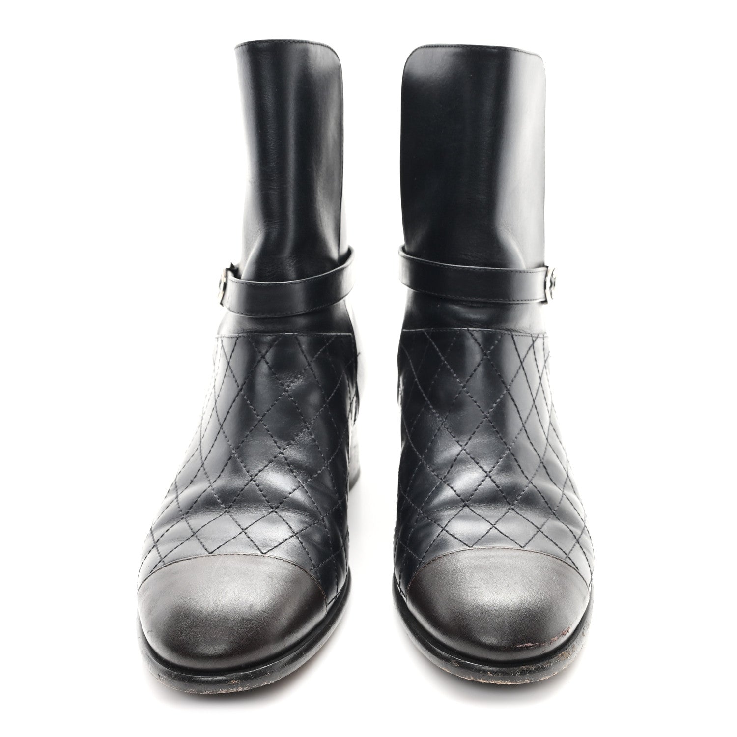 Calfskin Quilted Cap Toe Boots 41 Black Brown