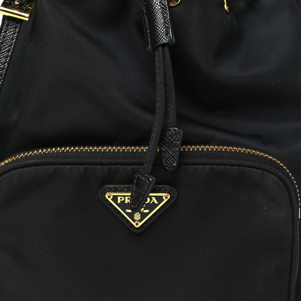 Prada Saffiano Tessuto Nylon Mini Bucket Crossbody Bag Black
