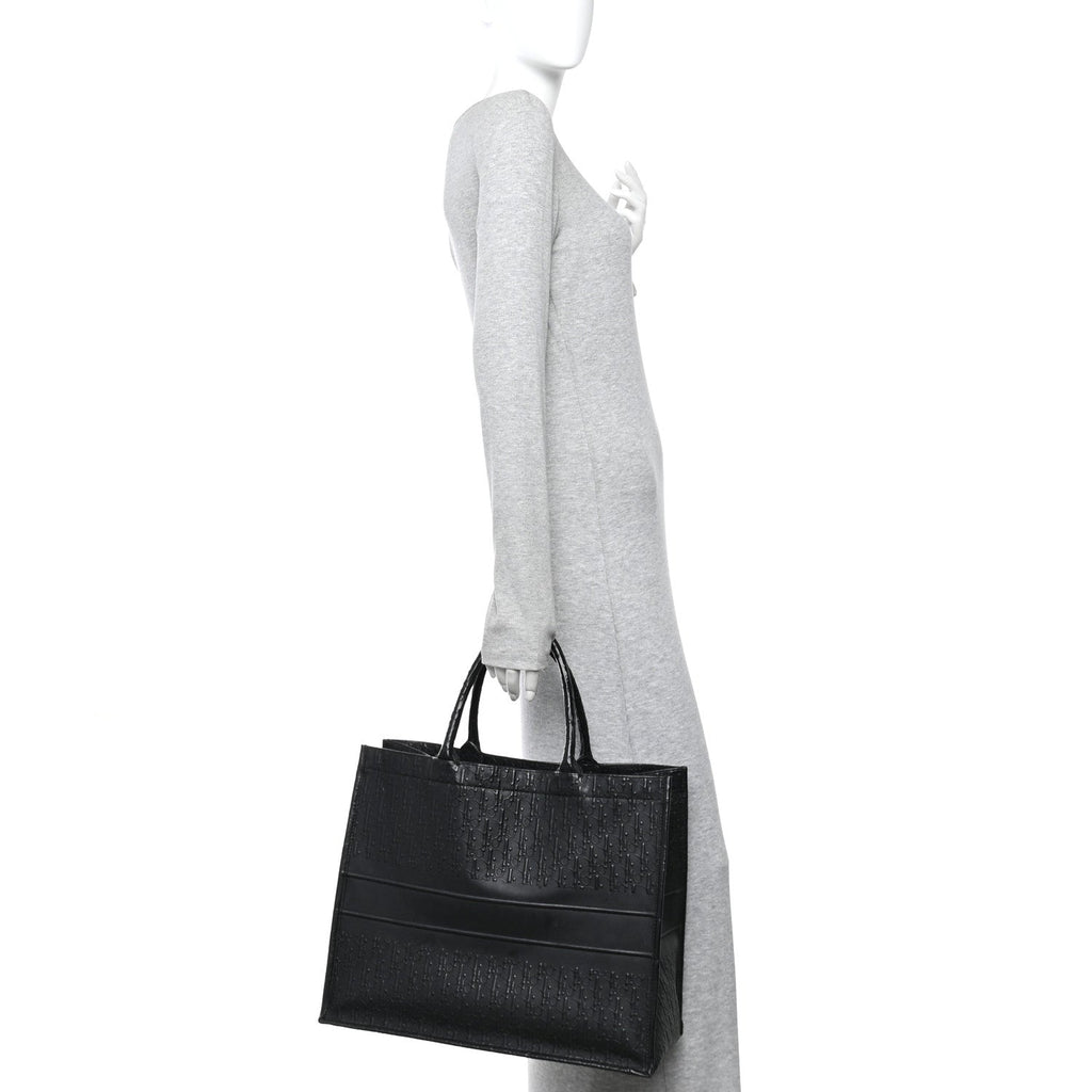 Christian Dior Oblique Calfskin Embossed Large Book Tote TBlack