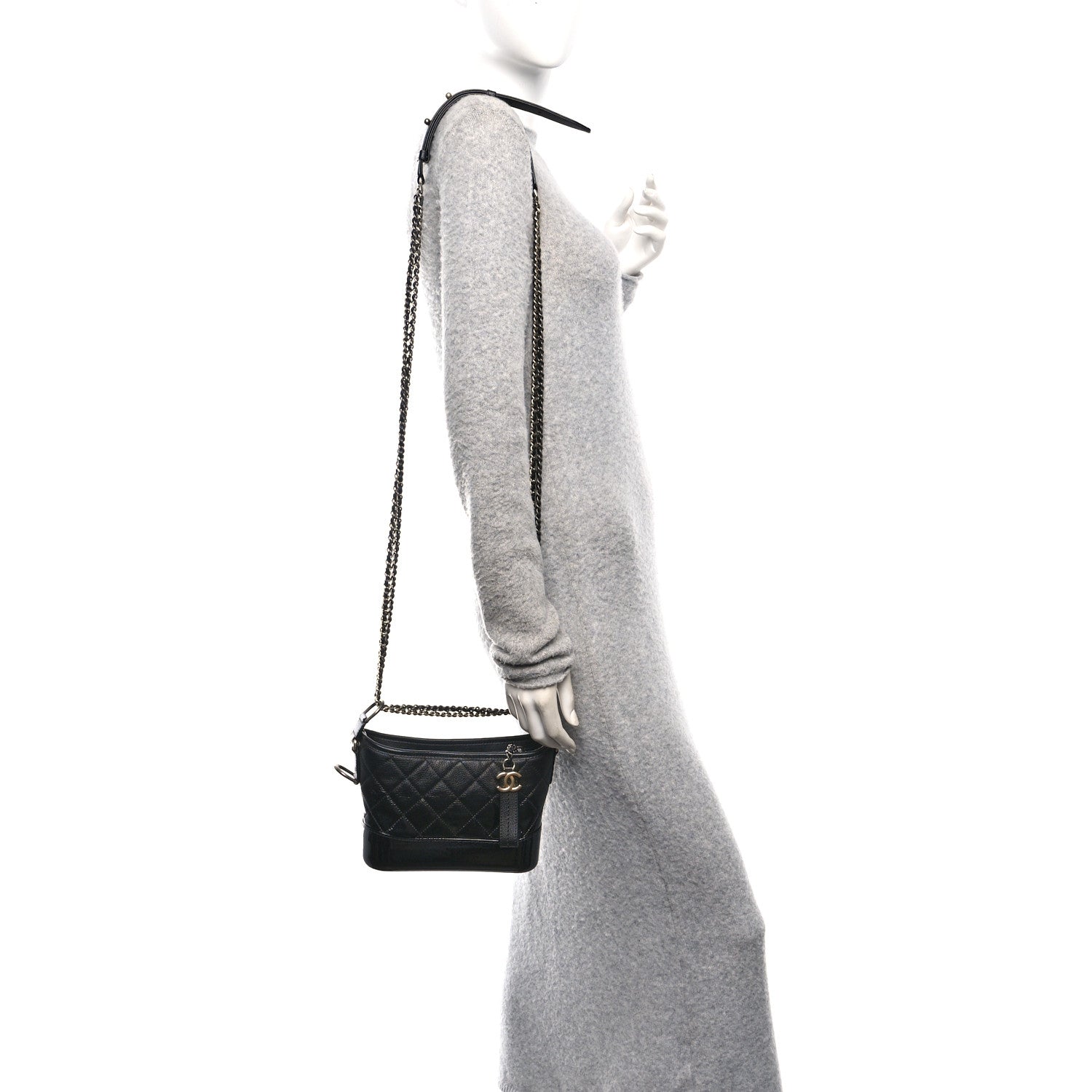 Chanel Patent Goatskin Quilted Small Gabrielle Hobo Black