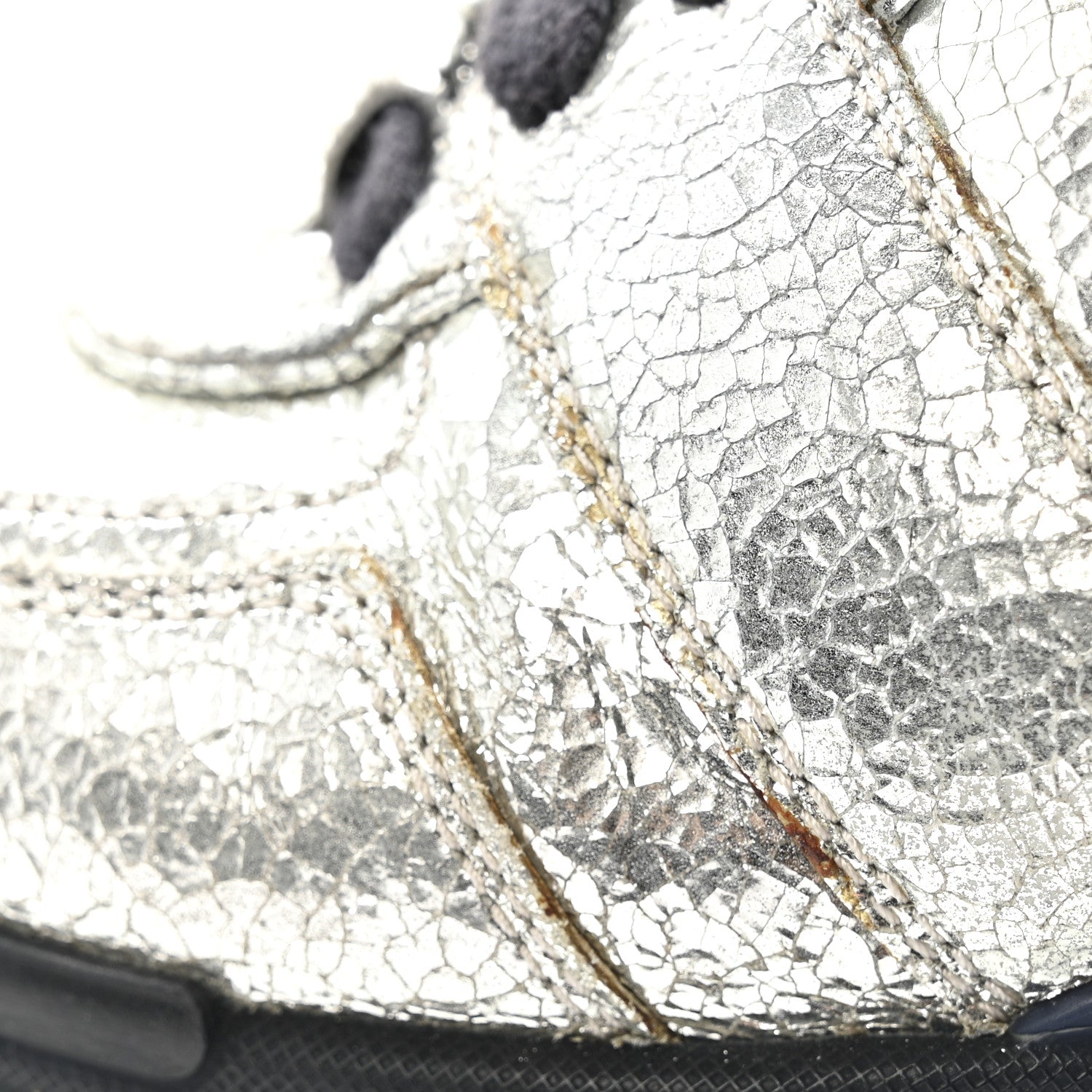 Metallic Crackled Calfskin CC Sneakers 36 Silver Black Navy