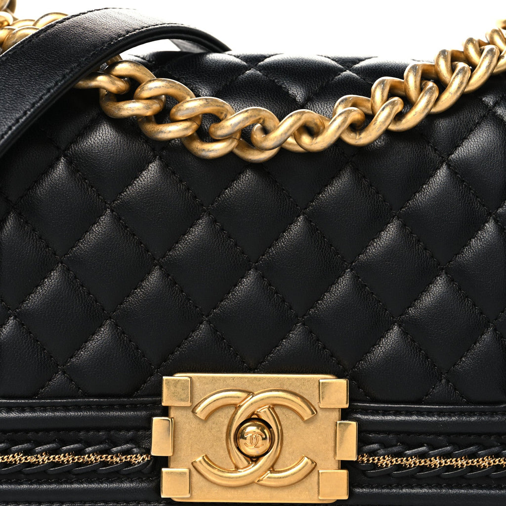 Chanel Lambskin Quilted Small Chain Detail Boy Flap Black