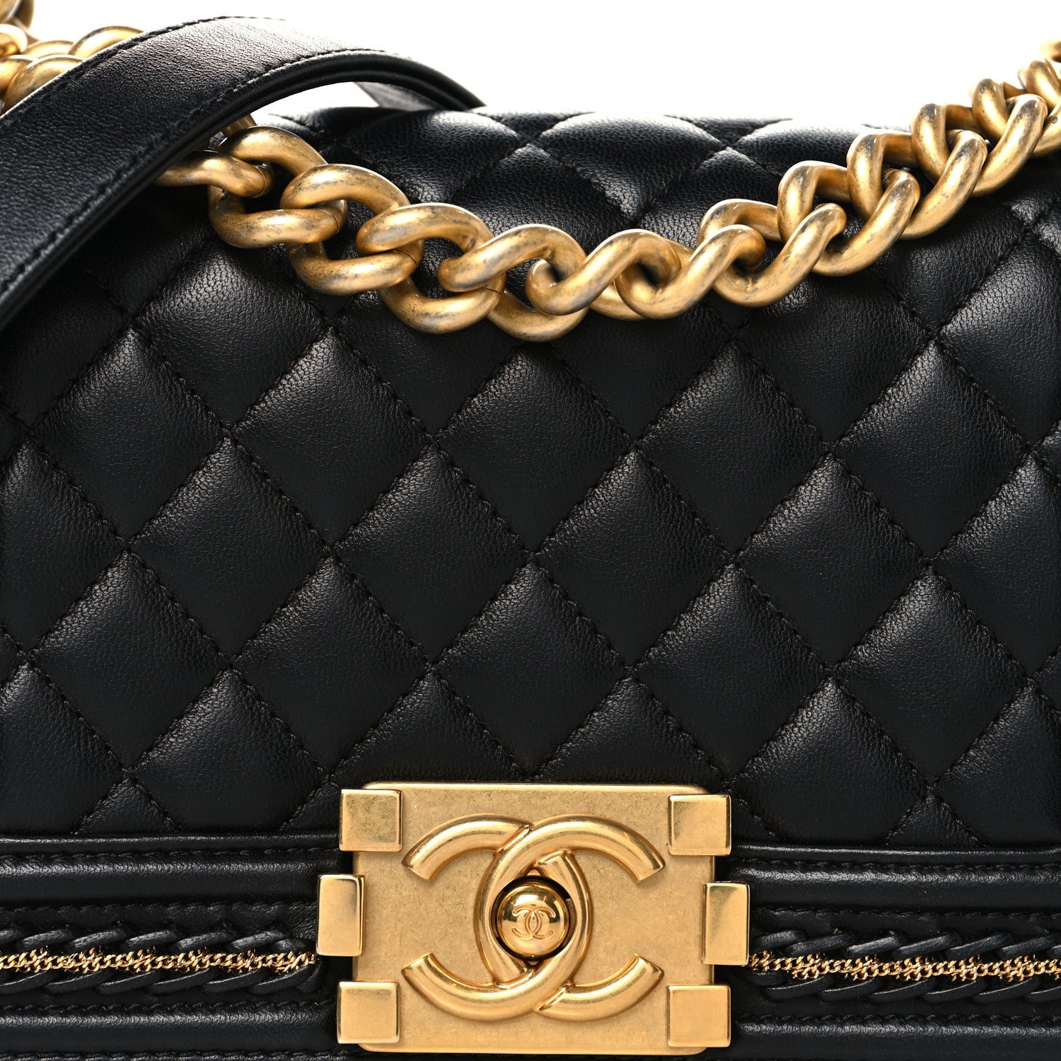 Chanel Lambskin Quilted Small Chain Detail Boy Flap Black