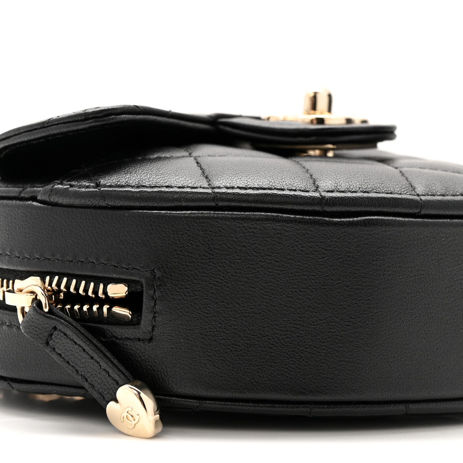 Chanel Lambskin Quilted CC In Love Heart Clutch With Chain Black