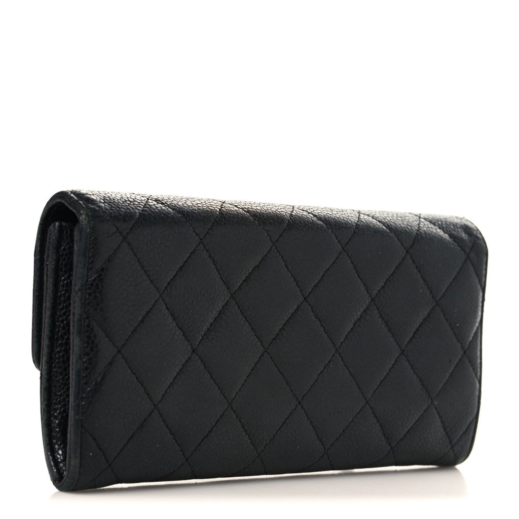 Caviar Quilted Large Gusset Flap Wallet Black