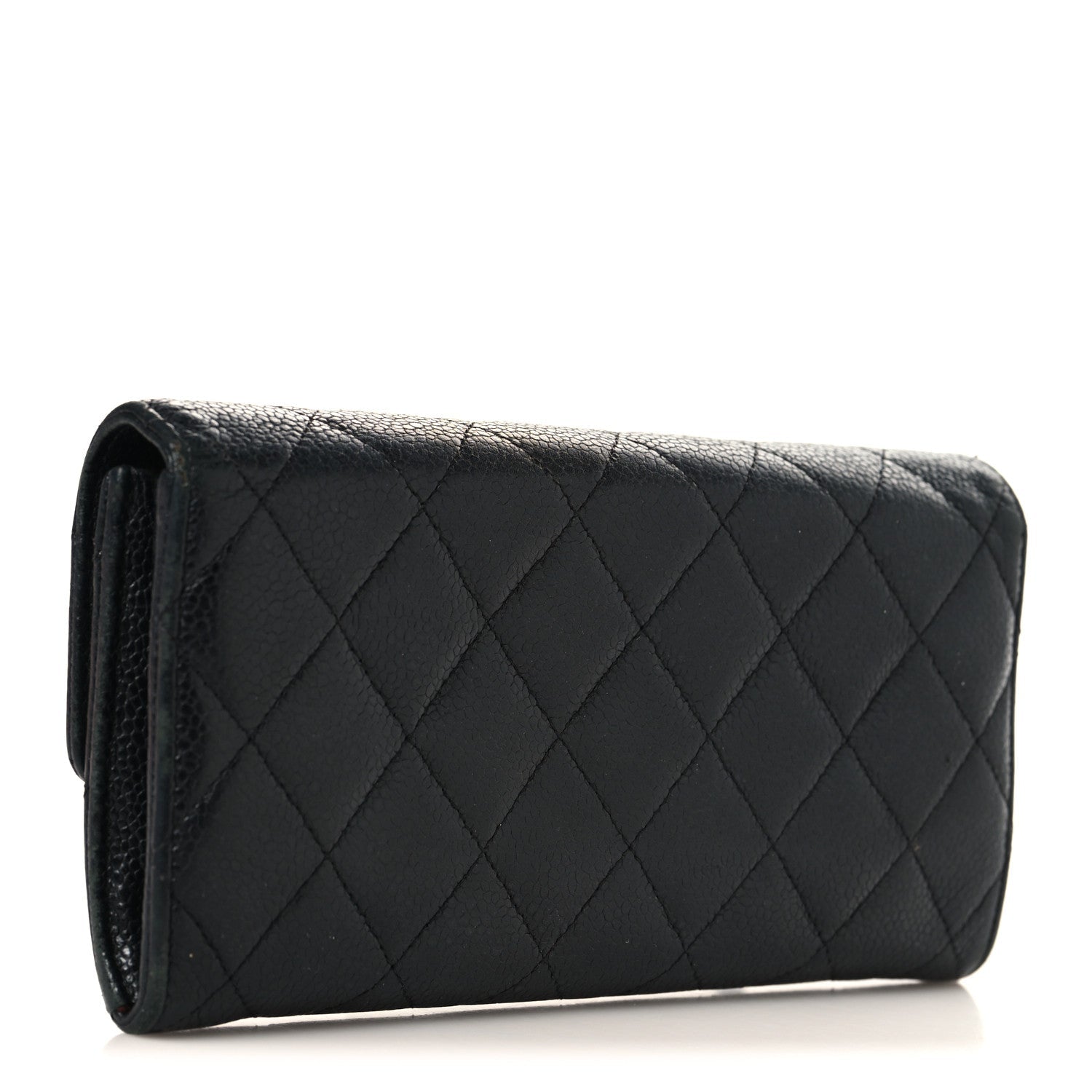 Caviar Quilted Large Gusset Flap Wallet Black