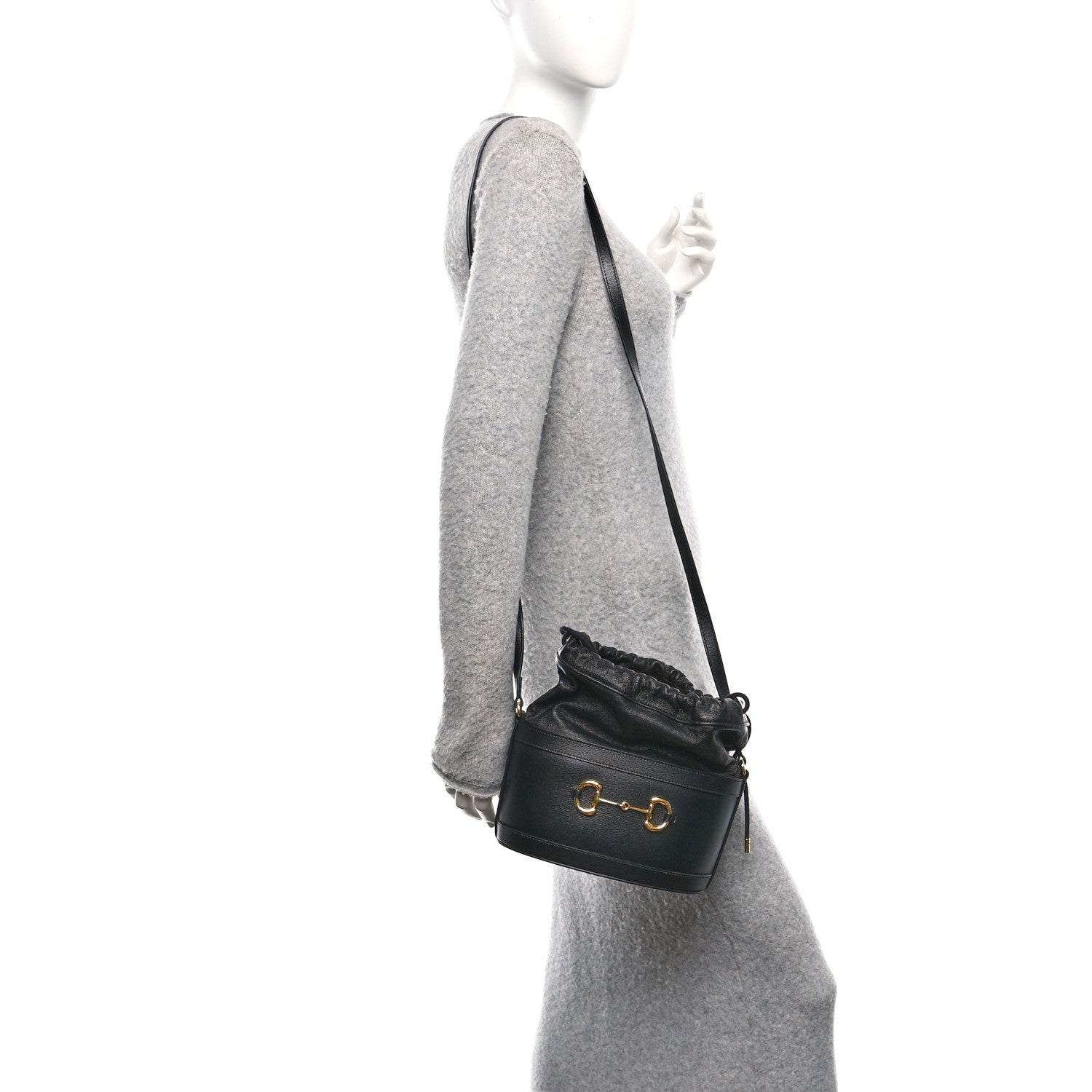 Gucci Azalea Sakai Calfskin Horsebit 1955 Drawstring Bucket Bag Black
