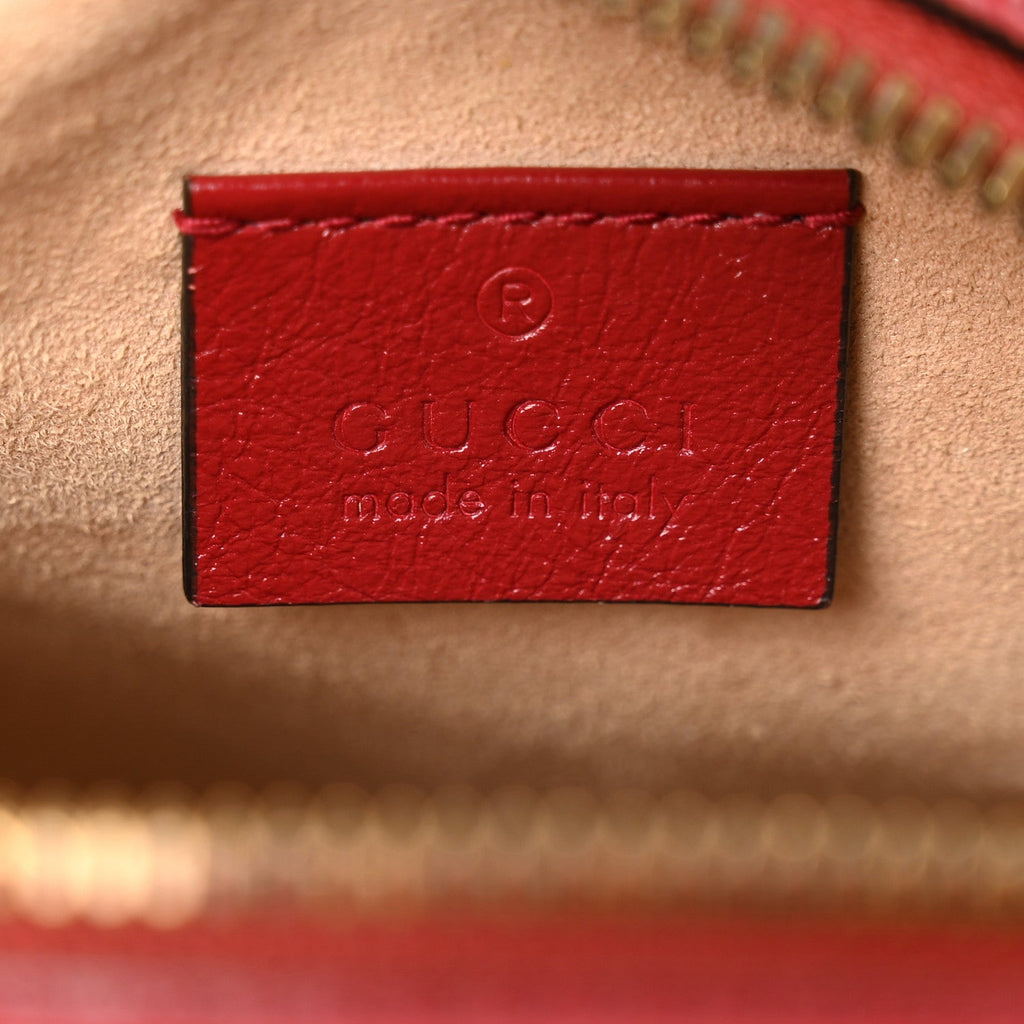 Gucci Glazed Calfskin Matelasse Heart Mini GG Marmont Round Shoulder Bag Romantic Cerise