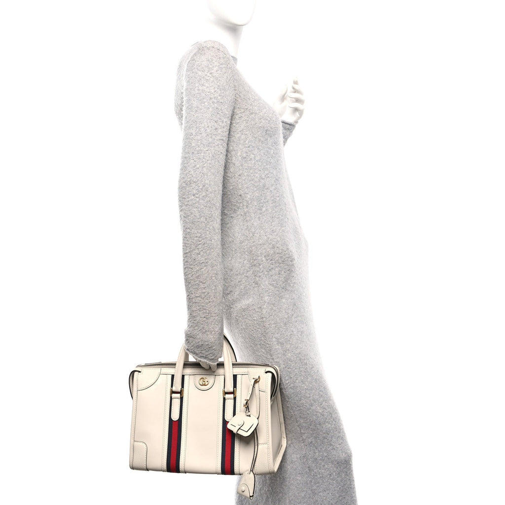 Gucci Koi Calfskin Medium Bauletto Duffle Top Handle Bag White