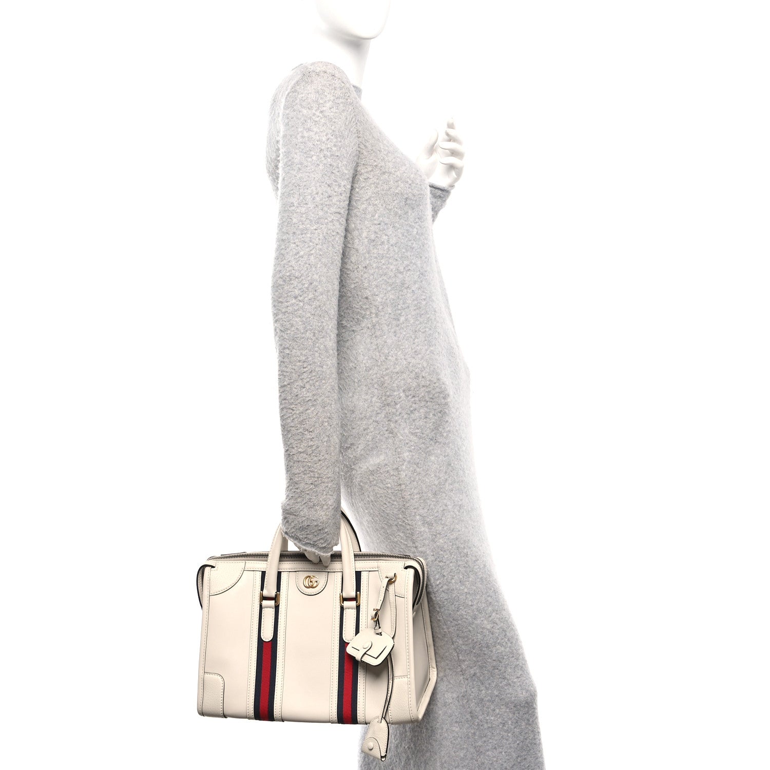 Gucci Koi Calfskin Medium Bauletto Duffle Top Handle Bag White
