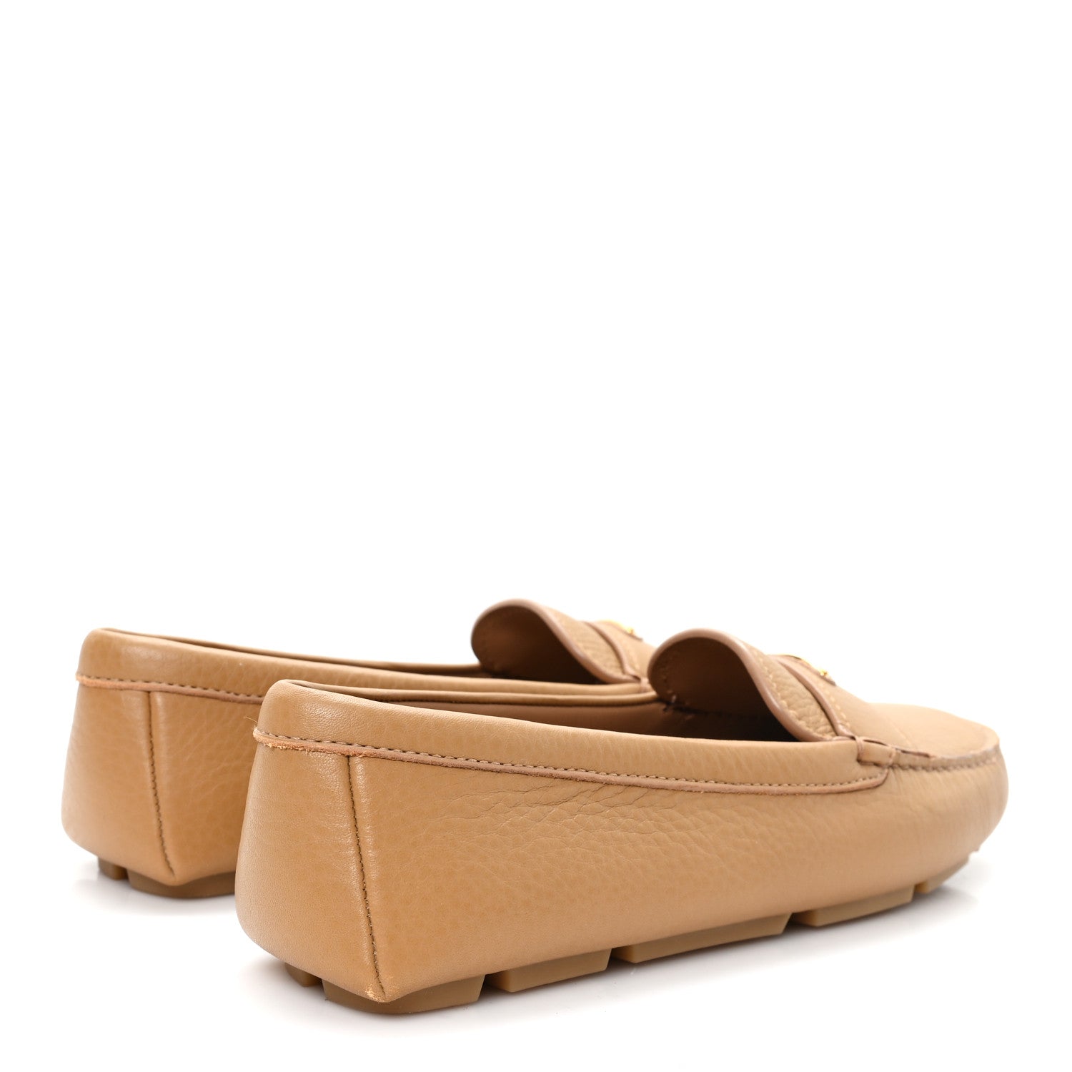 Prada Cervo Triangle Driving Loafer 39.5 Naturale