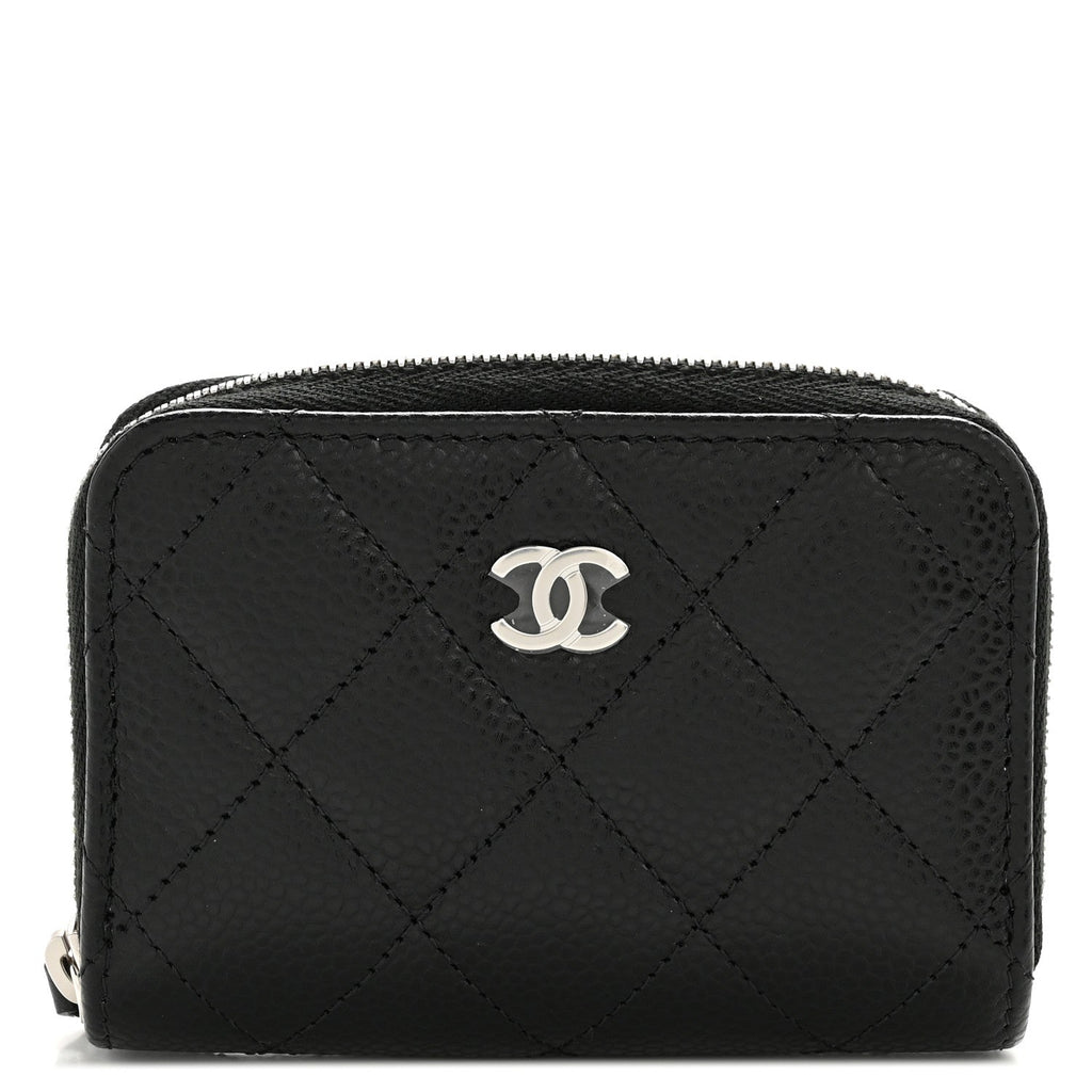 Caviar Quilted Zip Coin Purse Black