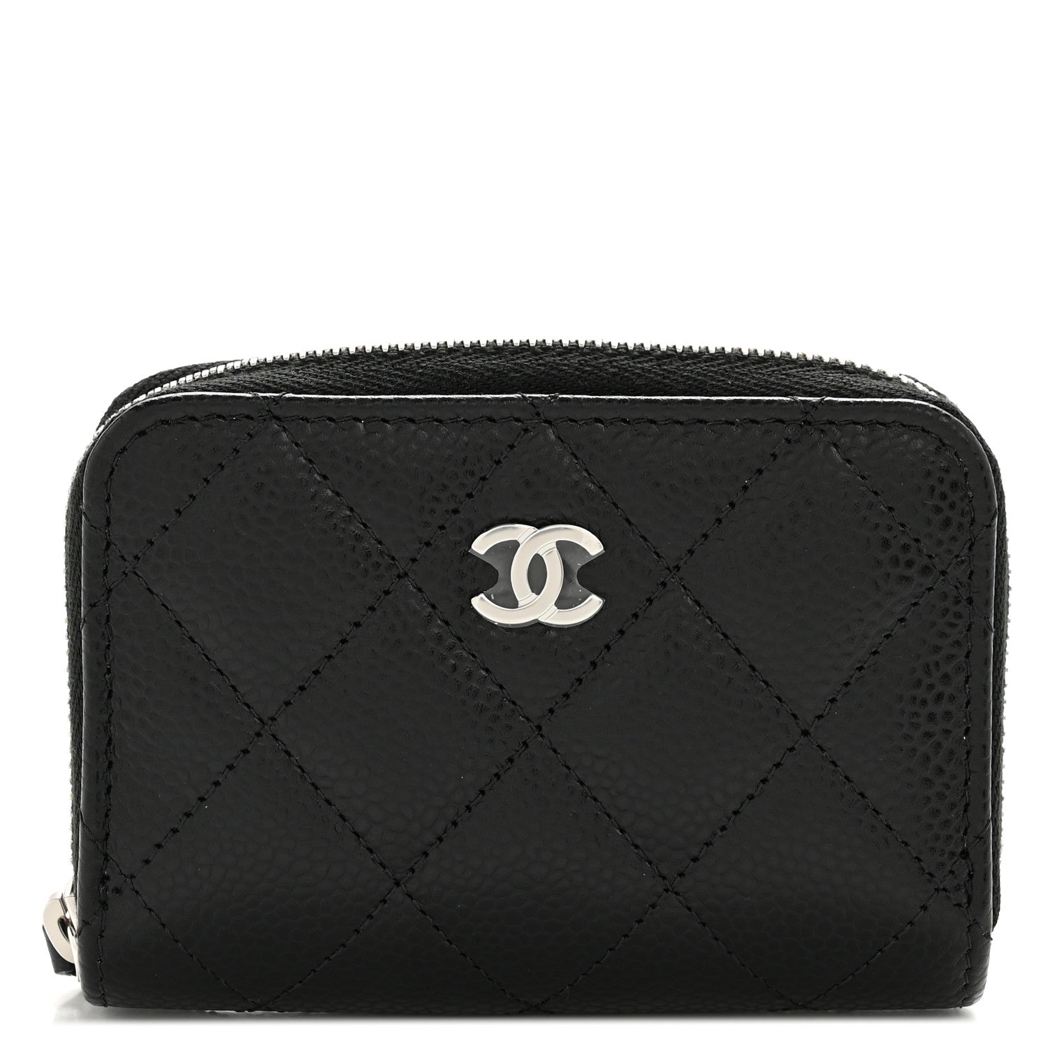 Caviar Quilted Zip Coin Purse Black