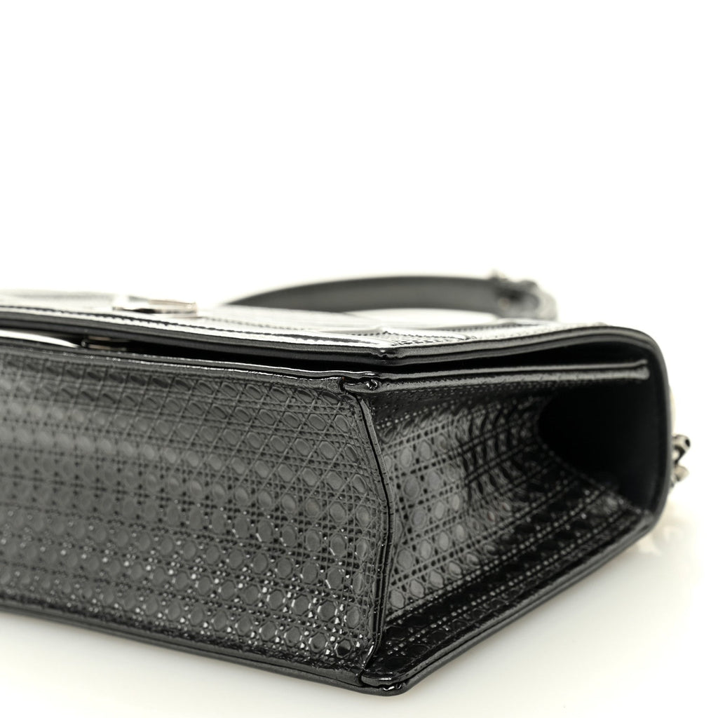 Christian Dior Metallic Patent Micro-Cannage Medium Diorama Flap Bag Onyx Black