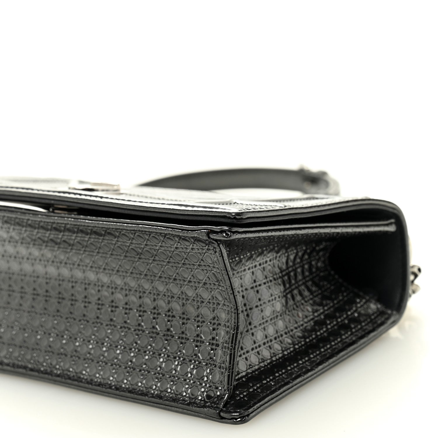 Christian Dior Metallic Patent Micro-Cannage Medium Diorama Flap Bag Onyx Black