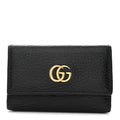 Gucci Pebbled Calfskin GG Marmont 6 Key Holder Black