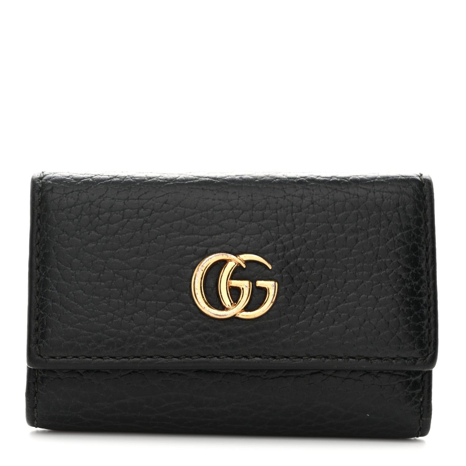 Gucci Pebbled Calfskin GG Marmont 6 Key Holder Black