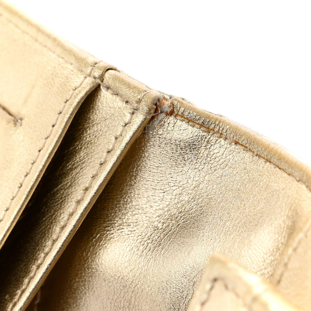 Metallic Patent Calfskin Quilted Lucky Symbols Yen Wallet Gold