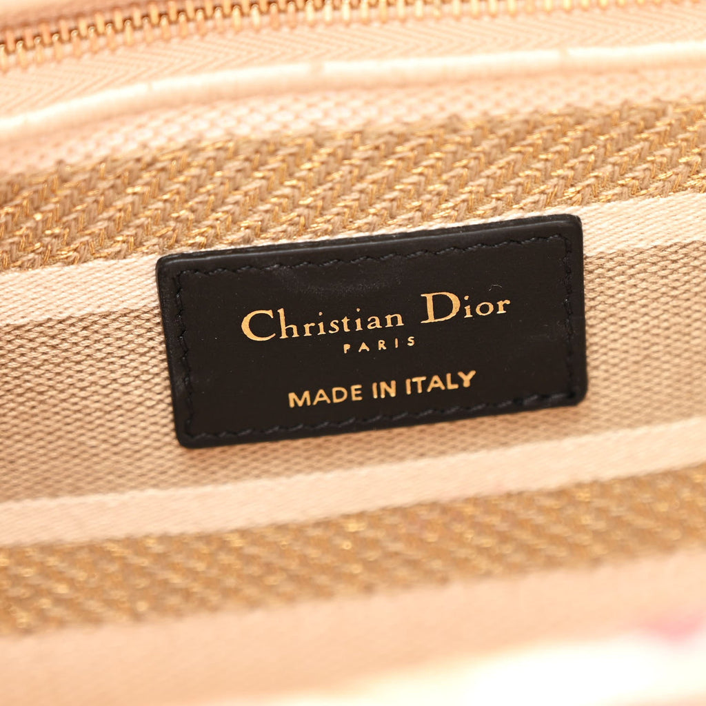 Christian Dior Canvas Embroidered Hibiscus Printed Medium Lady D-Lite Beige Multicolor