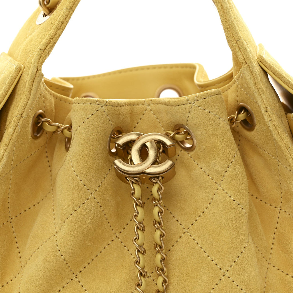 Chanel Suede Quilted Mini Chanel 25 Handbag Yellow